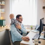 father working from home