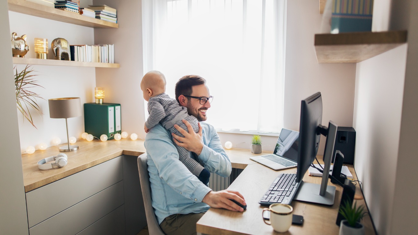 father working from home