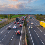 cars and lorries traveling on the motorway